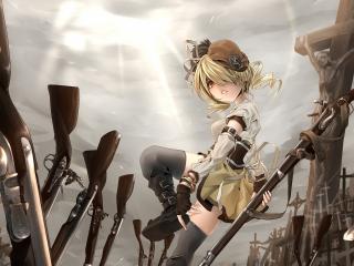 обои Девочка и винтовки у крестов фото