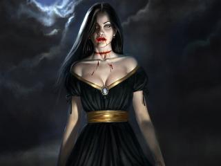 обои Вампирша в черном платье фото