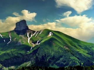 обои Зелёные горы и белые облака фото