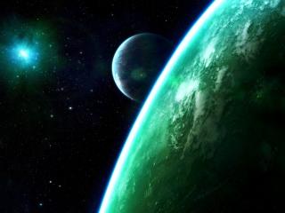 обои Зеленaя планета со спутником фото