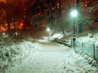 обои Зимний вечер с фонарями фото