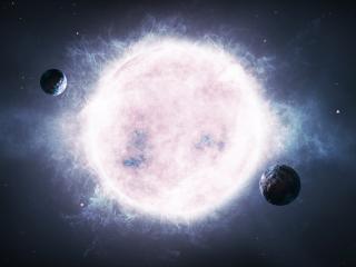 обои Две планеты серые у дымящей большой в космосе фото