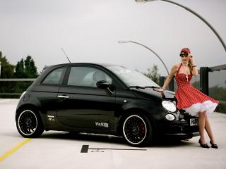 обои H&R Fiat 500 2008 девушка фото