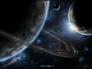 обои Астероидное кольцо вокруг огромной планеты фото