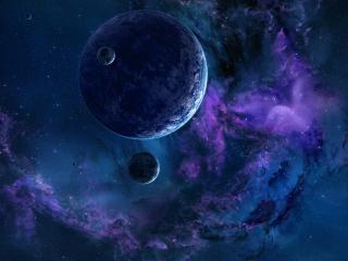 обои Синиe тона космических планет фото