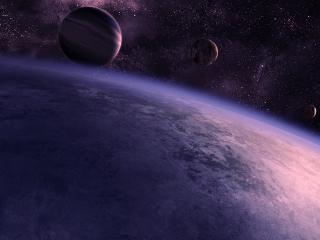 обои Три планеты над одной огромной фото