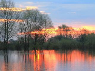 обои Рассвет на реке, в апреле фото