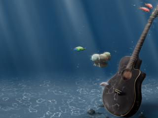 обои Рыбки и гитара в водe фото