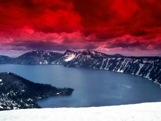 обои Красное небо над природой гор фото