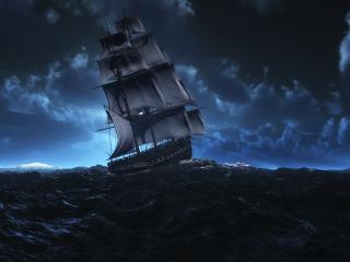 обои Корабль с парусами на море,   шторм фото