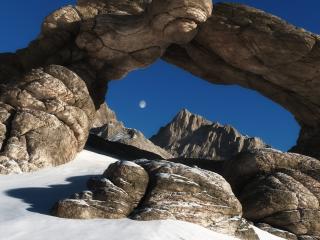 обои Камни аркой, зимний день, луна фото