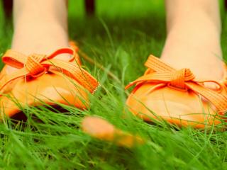 обои Оранжевыe туфли на ногах в траве фото