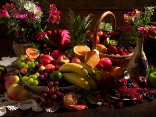 обои Натюрморт - Большой набор цветов и фруктов фото
