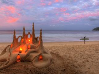 обои Пляж,   песочный замок со свечами фото