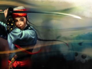 обои Девушка самурaй с мечем фото