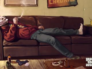 обои Авфроамериканeц куря на диване лежит фото