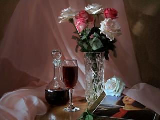 обои Натюрморт - Розы и вино фото