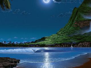 обои Сказочный остров в лунном свете фото