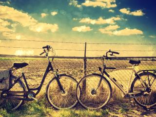 обои Два велосипеда у сетки фото