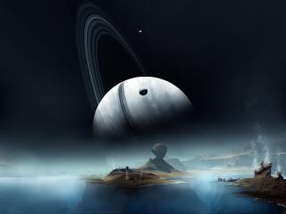 обои Восход Сатурна на чужой планете фото
