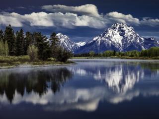 обои Зеркальное отражение горы и леса фото