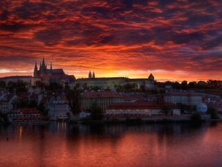 обои Огненный закат в Праге фото