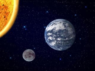 обои Земля,   луна,   солнце и звёзды фото