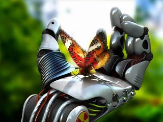 обои Бабочка на руке робота фото