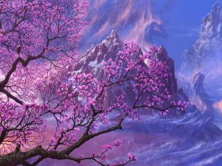 обои Цветущая сакура в горах фото