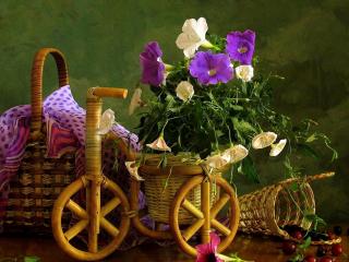 обои Натюрморт - Плетеные изделия цветы и ягоды фото