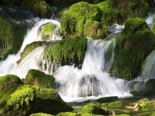 обои Водопад на зеленых камнях фото