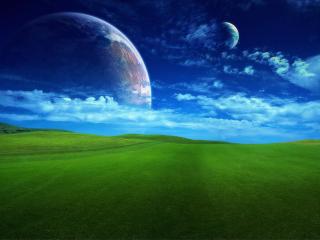 обои Планеты и зеленая травка фото