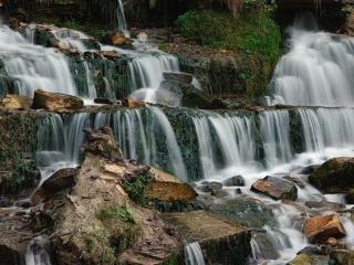 обои Лесной каскадный водопад фото