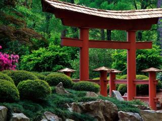 обои для рабочего стола: Красные ворота в японском стиле