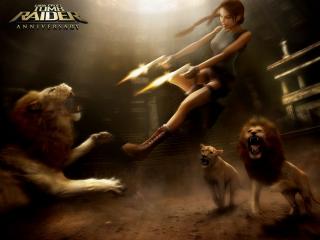 обои Tomb Raider: Anniversary - Лара борется со львами фото
