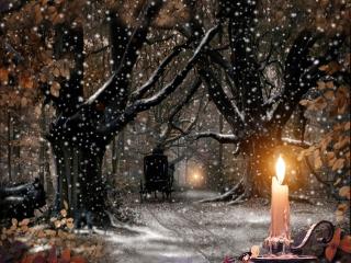 обои Новогодний снег и свеча фото
