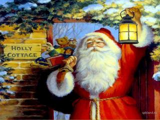 обои Санта с подарками и фонариком фото
