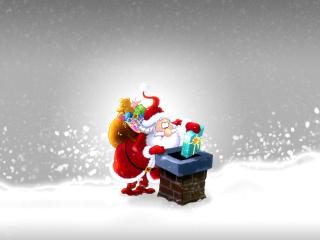 обои Дед Мороз кидает подарки в трубу фото