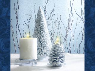 обои Белая елка и белая свеча фото