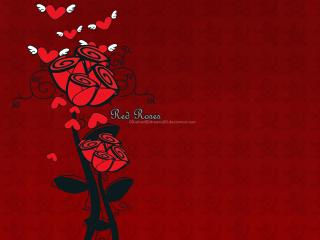 обои Рисунок - розы с сердечками фото