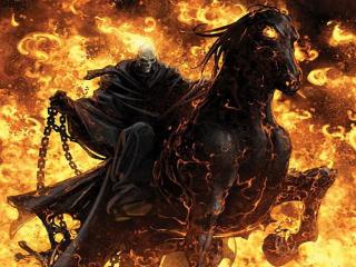 обои Темный всадник на огненном коне фото