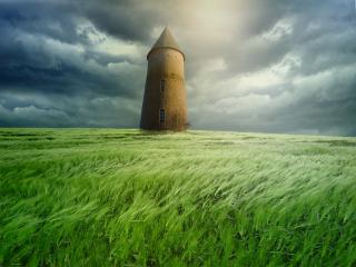 обои Башня в зеленом поле фото