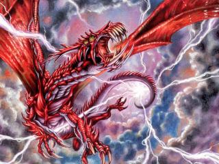 обои Красный дракон среди молний фото