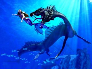 обои Морской дракон гонится за русалкой фото