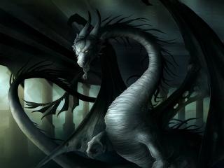 обои Черный дракон с длинной шеей фото