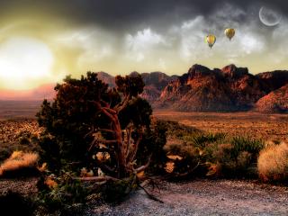 обои Воздушные шары над карьером фото