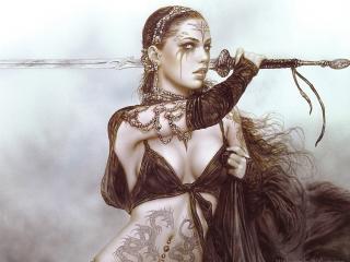 обои Сказочная девушка с мечом и тату фото