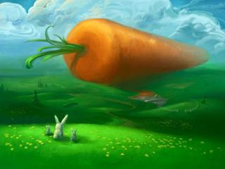 обои Зайцы у большой морковки фото