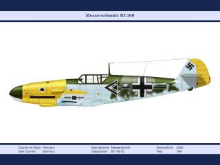обои Зелёно-голубой самолёт Messerschimtt Bf-109 фото