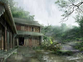 обои Дождь на окраине. Творчество китайских мастеров фотошопа фото